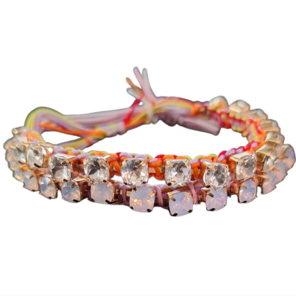 On 34th Friendship Bracelet set of 2 Colorful Braided duo w/ Faux Stones - Picture 3 of 4